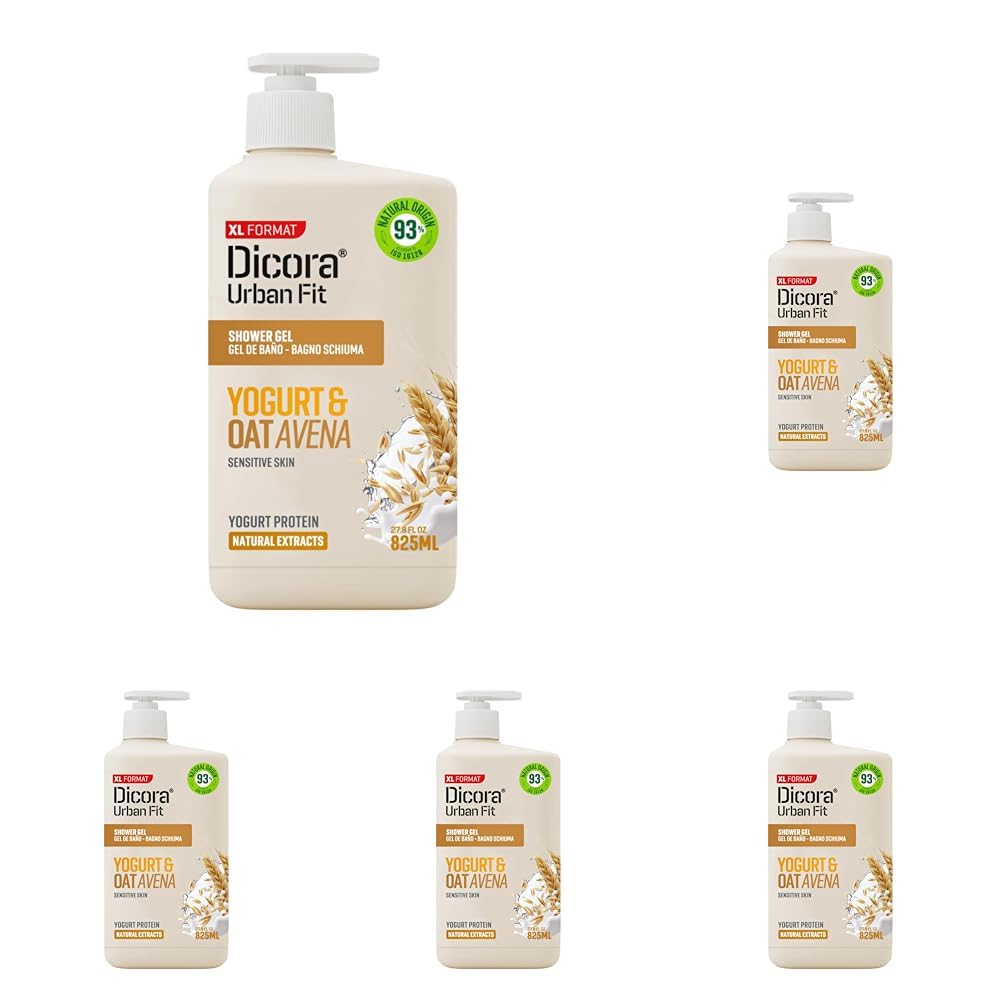 Dicora Urban Fit | Cremiges Duschgel Proteins Joghurt & Haferflocken | Sanftes Feuchtigkeitsspendendes Duschgel für empfindliche Haut | Größe 825 ml (Packung mit 5)