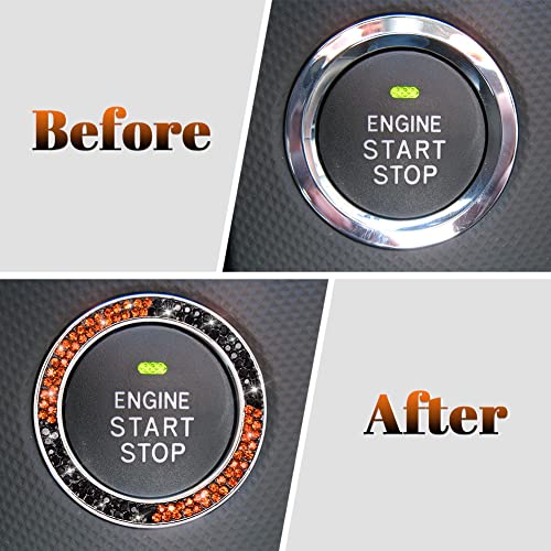 Image of ToBeQueen Push Start Button Cover Emblem Sticker, Crystal Diamond Rhinestone Engine Start Ring Interior Decoration, Orange Bling Car Accessories for Women, Orange and Black