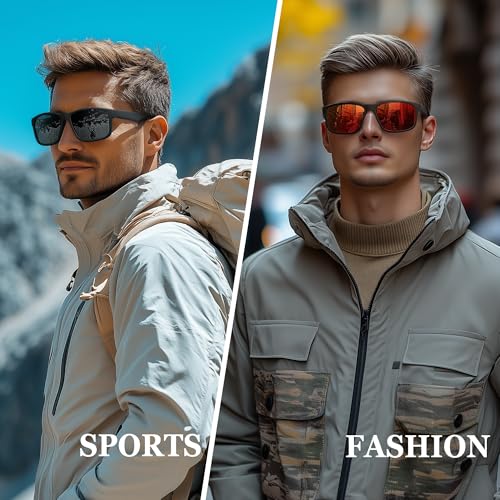 Polarized Sunglasses for Men Women, Square Mens Sunglasses UV400 Protection, Lightweight Driving Boating Sun Glasses, V01-Red/Purple/Grey2