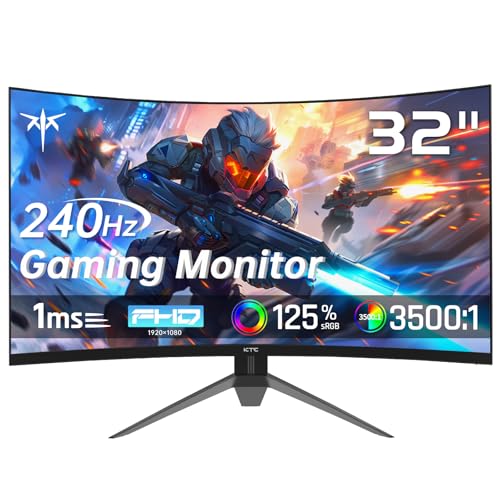 KTC 32 Inch 240Hz Curved Gaming Monitor, FHD 1080P 1500R HDR Gaming PC Monitor, FreeSync, Ultra-Fast 1ms Monitor for Gamer, 3500:1 Contrast, HDMI 2.0 x 2, DisplayPort 1.4 & USB 2.0, H32S17F by KTC - Used condition - US$128.76