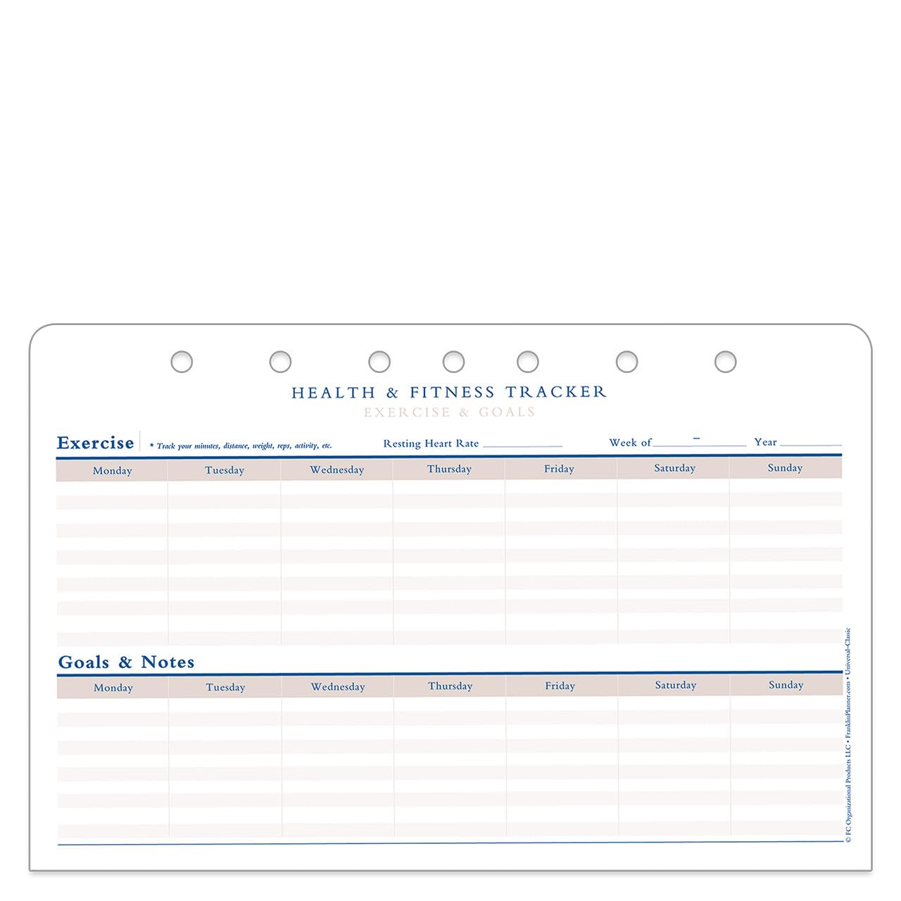 FranklinCovey - Health & Fitness Tracker for FranklinCovey Planners | Track Exercise & Nutrition Goals - Expansion Pages (Classic, Package of 52)