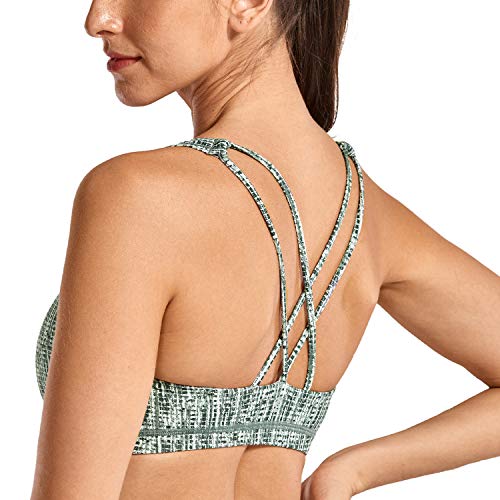 CRZ YOGA kvinnors lätt stöd sport-bh – lågt skuren trådlös vadderad yoga cami kors rygg, Stripe Multi 3, XS