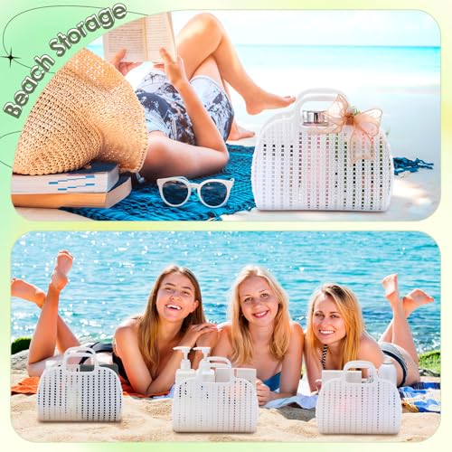 6 Pcs White Jelly Bags Beach Bags for Women Bridal Shower Jelly Basket Summer Tote Purse Reusable Storage Gift Plastic Tote for Vacation Birthday Party Gifts Wedding Flower Favors4