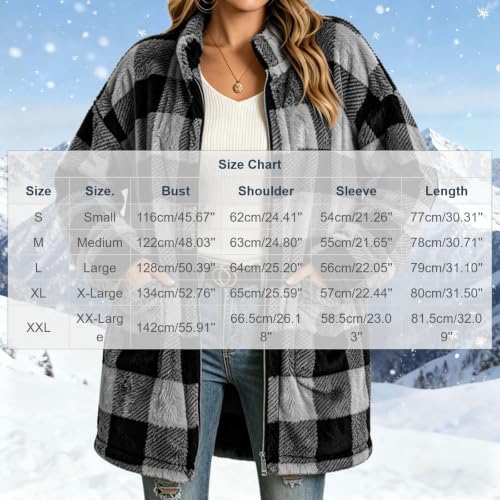 fartey Womens Plaid Jacket Fleece Lined Coat Zip Up Sherpa Tops with Pocket - image 6