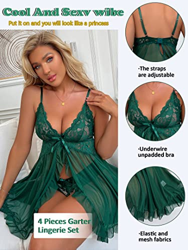Ssyyx Women's Lingerie Lace Babydoll Chemise V Neck Ruffle Nightgown Sleepwear #TOP1