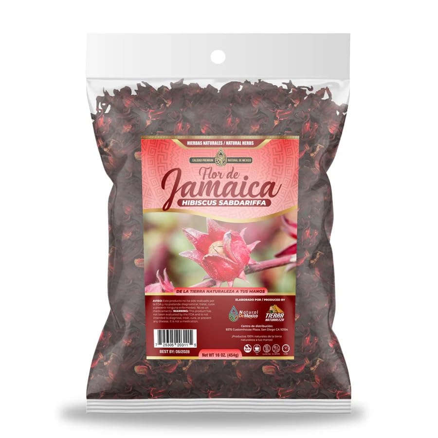 Flor de Jamaica Hibiscus Sabdariffa - Té de hierbas de hierbas de 16 onzas - Hierba natural mexicana artesanal Natural De Mexico