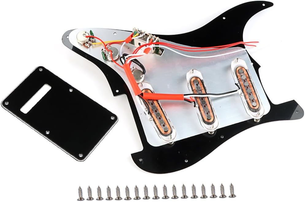 Prewired Loaded Pickguard, Guitar Pickguard-3-Ply SSS Prewired Loaded Pickguard with Alnico V Pickups Kit Humbucker Pickups for Stratocaster/Strat Guitars Replacement Parts (black)