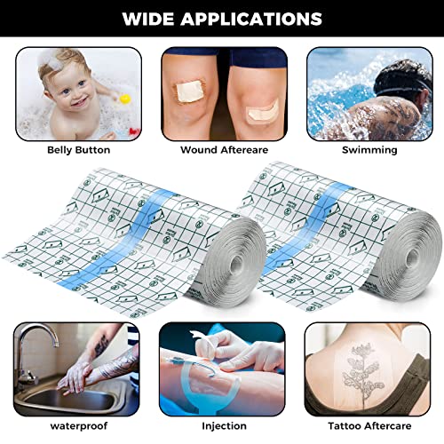 Bfons Tattoo Aftercare Waterproof Bandages Cover Up Tape, Supplies Care And Equipment Second Skin Protective Clear Sterile Safe 4 Rolls (Each Roll, 6" X 4.4 Yard) #TOP6