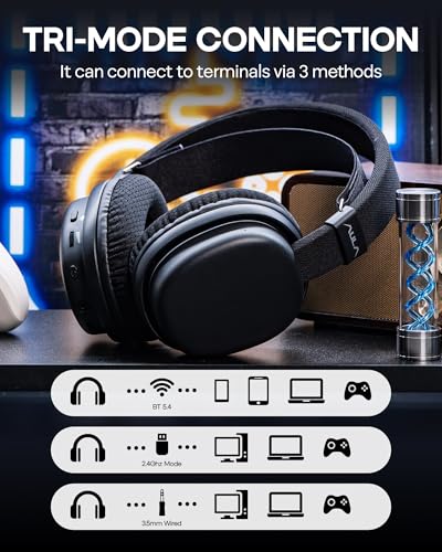 Image of MechLands Aula G7 Wireless Gaming Headset for PS4 /PS5 /PC /Switch, Over-Ear Headphones with Detachable Noise Canceling Mic, RGB, Surround Sound, 60H Battery, 2.4GHz /BT /Wired (Black)