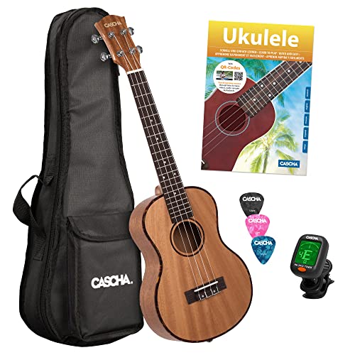 CASCHA Premium Mahogany Soprano Ukulele for Beginners, with Aquila Strings and 3 Picks, Small Hawaii Guitar