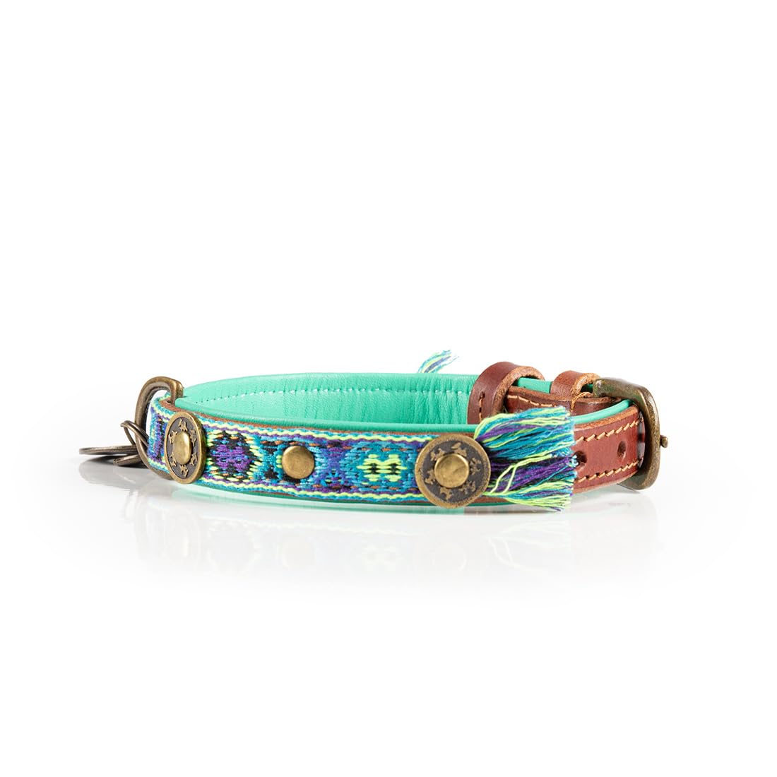 Dog with a Mission - Hundehalsband XL | Farbenfroh in Blau und Türkis | Boho, Ethno, Ibiza, Hippie | Für extra große Hunde | Handgemacht | Modisch und Bunt | Aus weichem Echtes Leder | 4 cm Breit