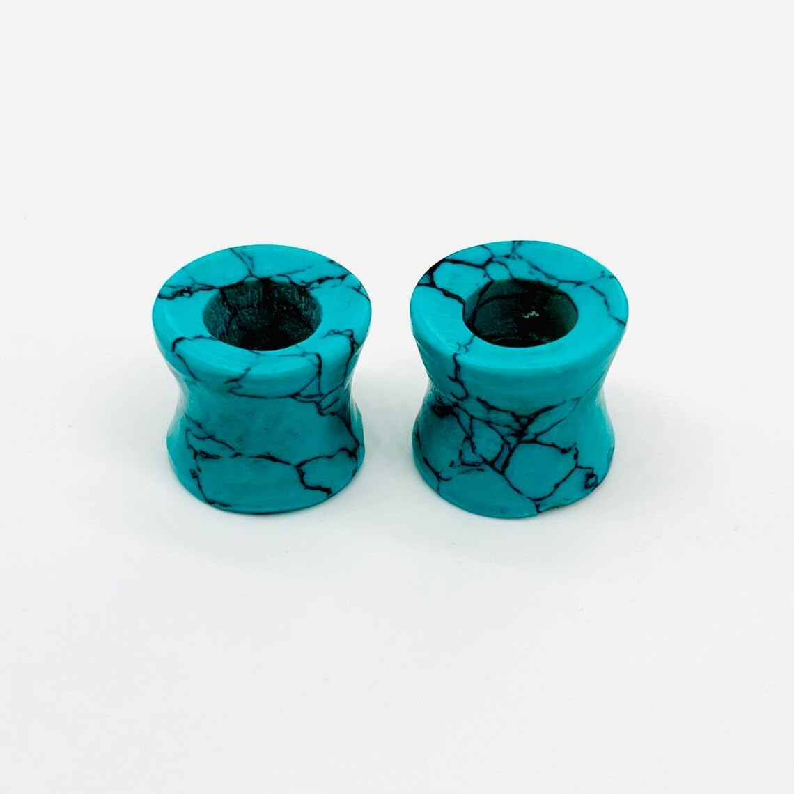 Handcrafted Blue Turquoise Black Veining Stone Ear Tunnels Plugs | Stone Double Flared Ear Gauges | Turquoise Stone Ear Plugs for Stretched Ears | Unisex Body Piercing Jewelry