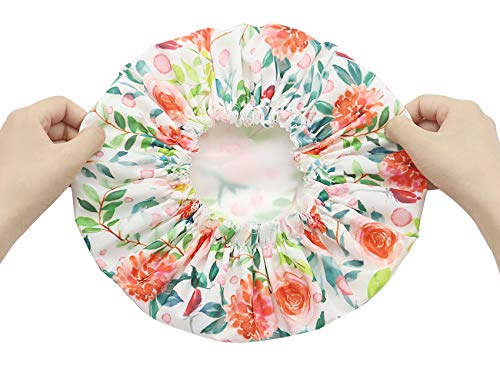 Girls Reusable Shower Caps Kids Children Waterproof Double Layer Bath Cap Hair Cover Shower Bonnet Hats Bath Accessories for Spa Makeup Salon Home Use (Camellia)