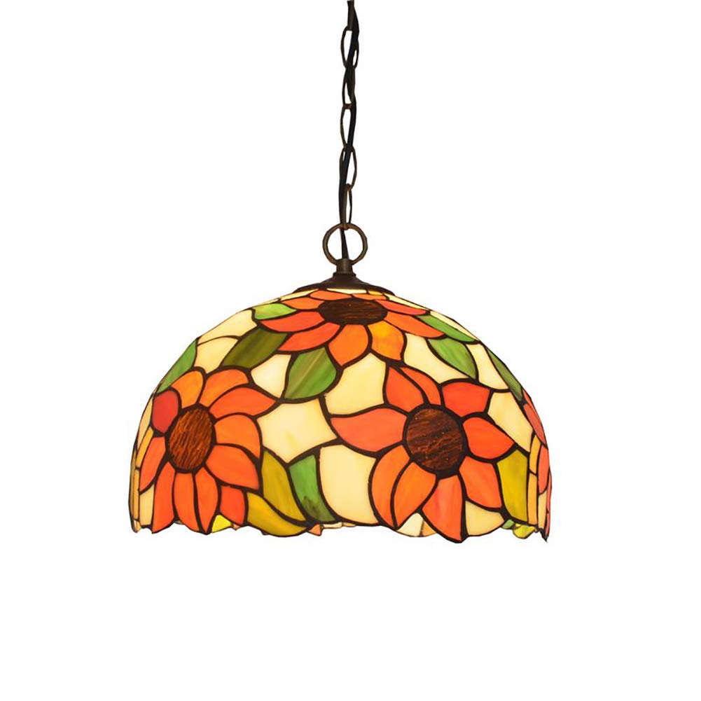 Lampadario a Sospensione in Stile Tiffany con Vetro colorato, Ferro battuto Vintage, 3 luci, Ideale per Soggiorno, Sala da Pranzo e Cucina - Girasole, 50 cm, Giorno della Commemora