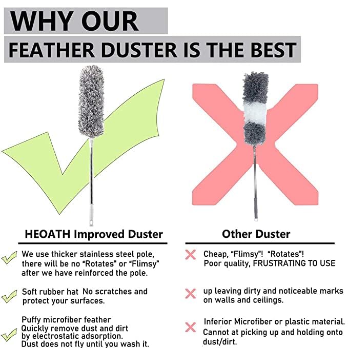 Image of Microfiber Extendable Feather Dusters for Cleaning High Ceiling Duster, 1Pcs 100 inch Extension Pole & 2pcs Replaceable Bendable Head, Fan Mop for Cleaning High Ceiling Fans, Blinds, Cobweb (Grey)