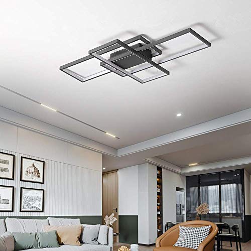 Okes Modern Ceiling Light, 78W Led Ceiling Lamp Black Square Acrylic Flush Mount Ceiling Lights Fixture For Bedroom Living Room Kitchen Office Netural Light/4000K 35.4Inch #TOP7