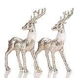 SANNO Reindeer Decoration Christmas Standing Deer Christmas Deer Freestanding Indoor Decorative Stag Deer Figurines for Tabletop, Kitchen,Mantle, Shelf,Desk,Office Decor, Set of 2
