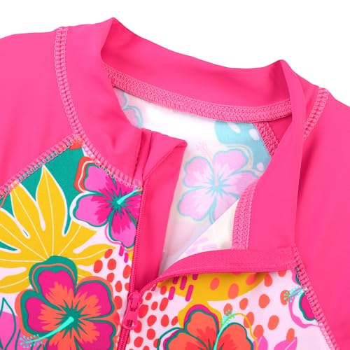 Image of TFJH E 1PCS Girls Short Sleeve Swimsuits UV 50+ Bathing Suits Sunsuits Zipper 2-14Y