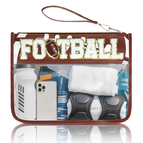 PPeen Football Accessories Tearm Gifts Football Mom Essentials Soccer Bag Makeup Cosmetic Bags Chenille Letter Clear Zipper Toiletry Pouch
