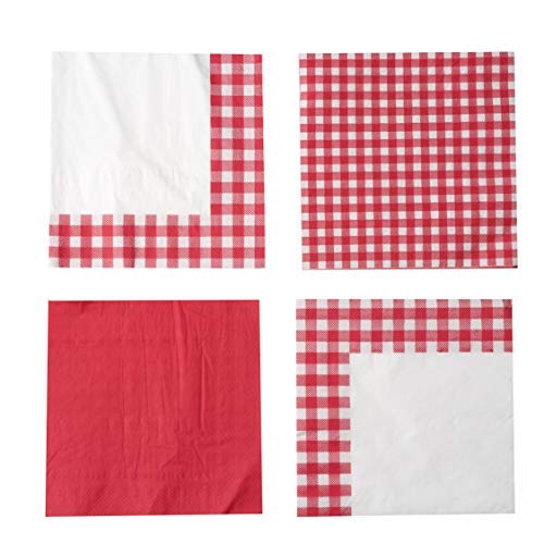 image for Hammont Gingham Napkins – Red & White Checkered Disposable Paper Nap