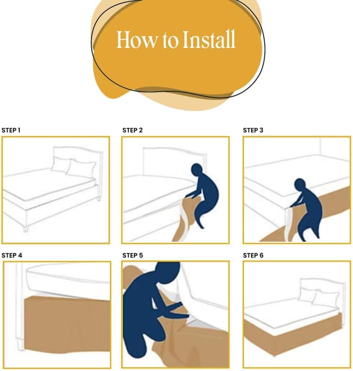 Miniatura 7 de Falda de cama azul marino para cama de tamaño Queen, caída de 17 pulgadas, estilo mágico plisado, tela de microfibra en el centro y plisados, faldas