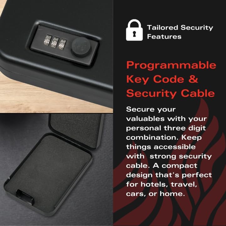 Miniatura 4 de FireKing Mini caja fuerte con cerradura de combinación, caja de seguridad para el hogar, caja fuerte compacta para objetos de valor, pequeña caja de