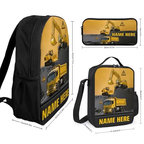 Personalized Excavator Backpack, Custom Name 3D Engineering Vehicle Themed Book Bag (Style-10)2