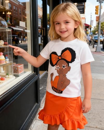 Image of Kids Toddler Girl Summer Clothes Letter Printed T-Shirt Top+ Floral Skirt 2pcs Girl's Skirt Set