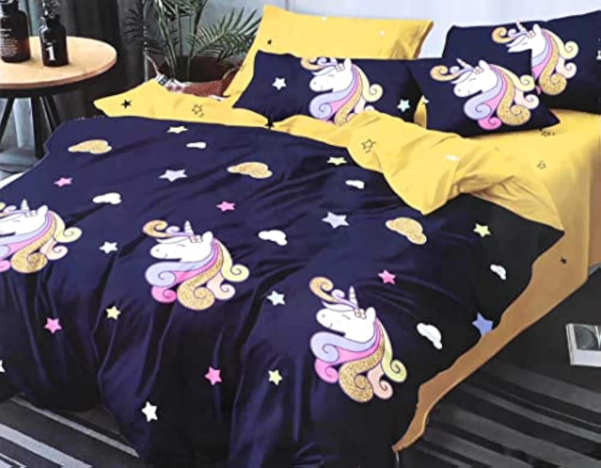 Chillana's Supersoft Cotton Reversible AC Comforter, Dark Blue Unicorn