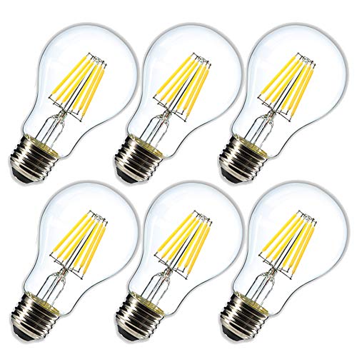 Dimmable 6W Vintage LED Edison Bulb 4000K Daylight White A19 /A60 LED Light Bulbs 600LM Led Filament Bulb 60W Equivalent E26 Medium Base Clear Glass , 6 Pack