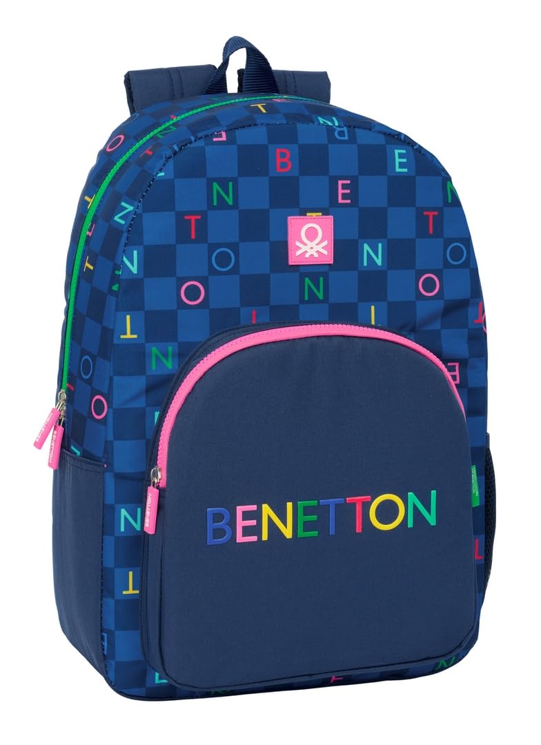 Safta BENETTON DAMERO School Backpack, Adaptable to Cart, Ideal for Children of Different Ages, Comfortable and Versatile, Quality and Resistance, navy, M, Casual
