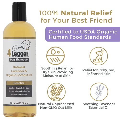 4Legger Organic Dog Shampoo Usda Certified Organic, All Natural Hypoallergenic Dog Shampoo With Oatmeal, Lavender, And Coconut Oil - Organic Oatmeal Shampoo For Dogs - Dog Shampoo For Itchy Skin 16 Oz #TOP1
