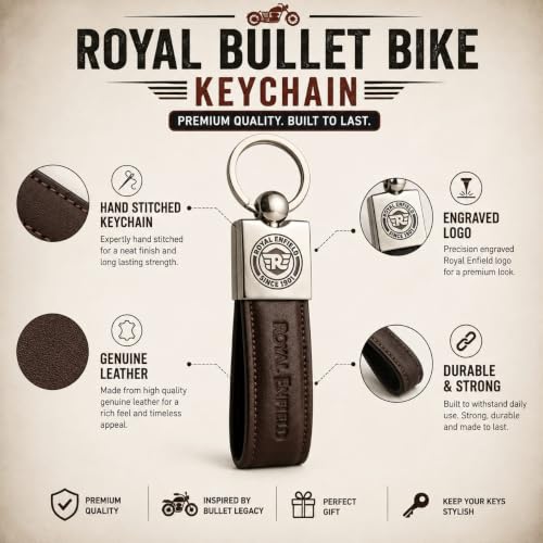 Image of Leather Strap Keychain, Embossed Logo Design, Durable Premium Key Ring for Bike Lovers & Gift Use