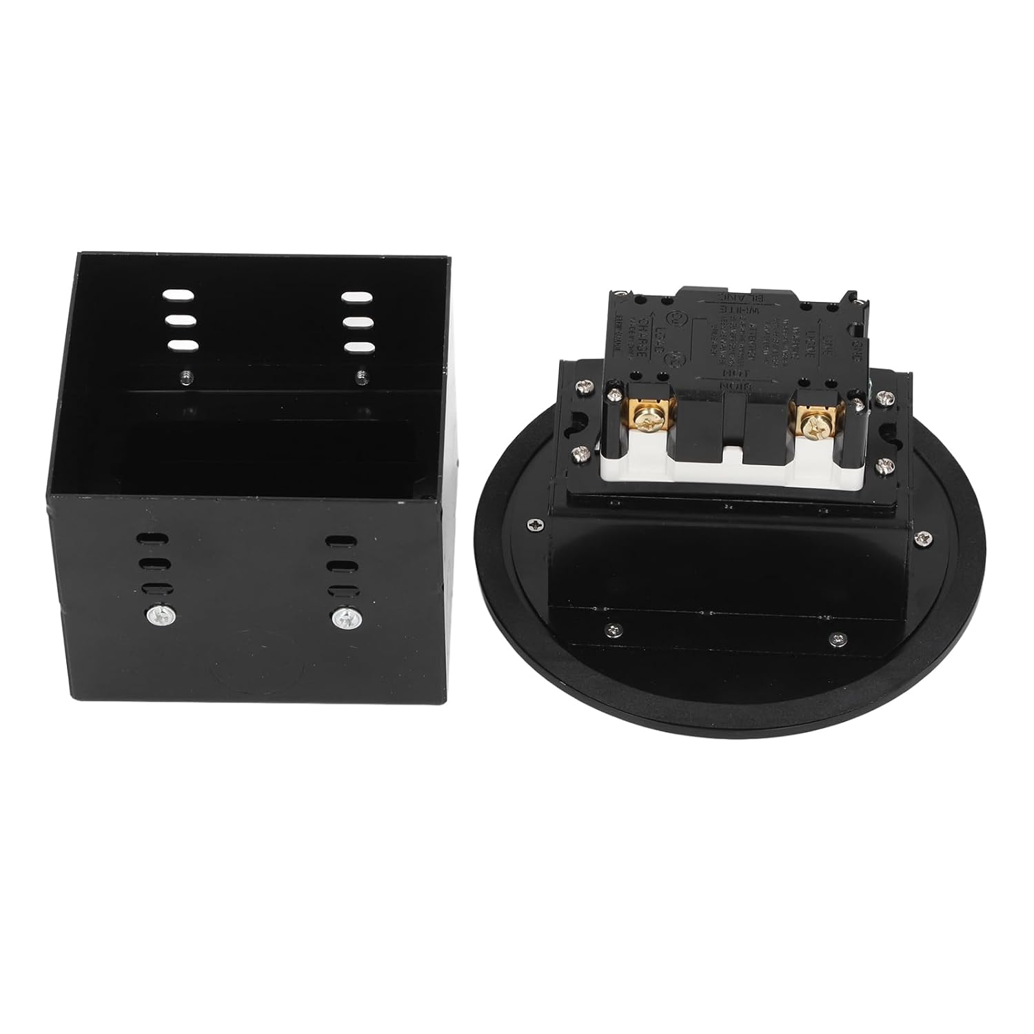 Stainless Steel Round Recessed Floor Outlet Kit 3 Prong Sockets 20A 2500W Black for Home Office