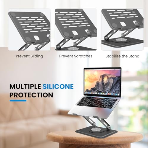 Image of Adjustable Laptop Stand for Desk | 360 Rotating Base Laptop Riser | Ventilated Anti-Slip Foldable Holder | Compatible for MacBook Air /Pro, Dell, HP, Lenovo & Other Notebooks (Space Grey)