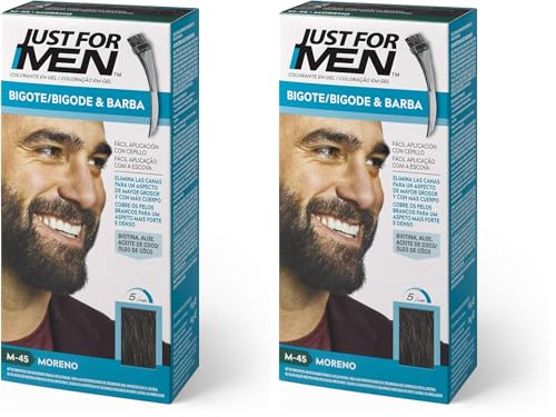Just For Men Tinte Para Bigote Y Barba, Elimina Las Canas Para Una Apariencia Más Espesa Y Completa, Con Pincel Aplicador Incluido, Color Castaño Oscuro, M45 (Paquete de 2)