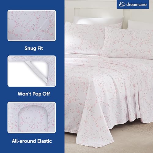 Image of DREAMCARE Full Size Sheets - Cooling Sheets - 4pcs Set - up to 15 inch Deep Pocket Full Sheet Set - Sheets Full Size Bed - Soft & Long Lasting 100% Fine Brushed Polyester with Side Pocket Floral Blossom