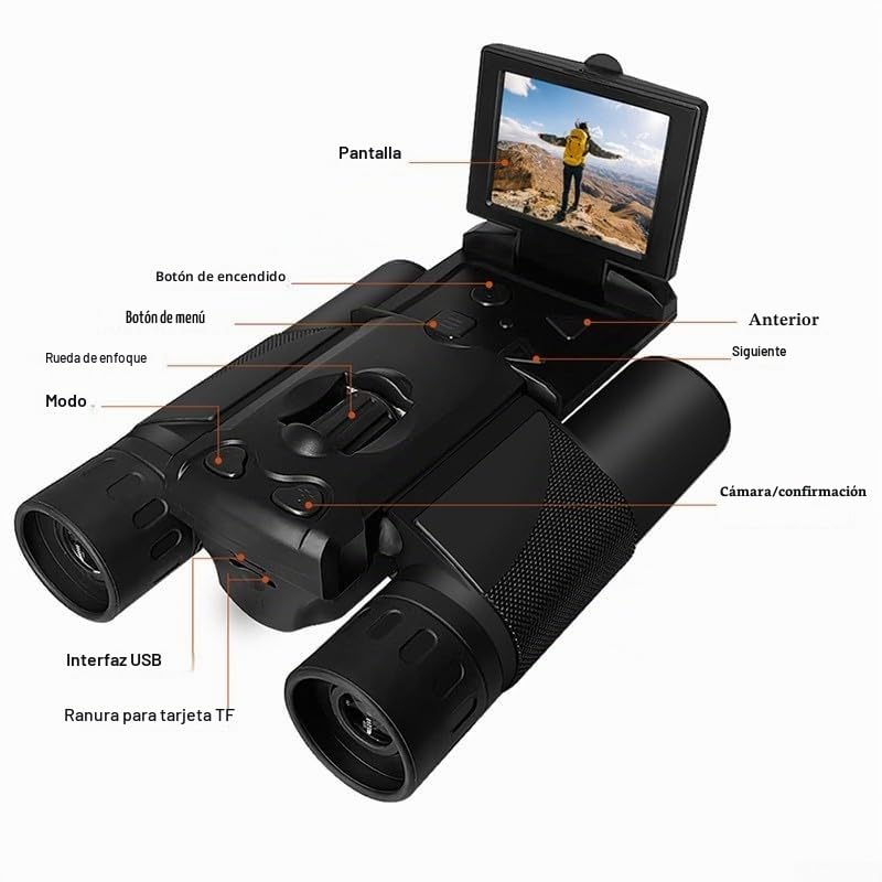 Prismáticos 12x32 con cámara y pantalla LCD de 2 pulgadas, adecuados para capturar fotos y videos durante la observación de aves, conciertos y viajes de caza (negro)