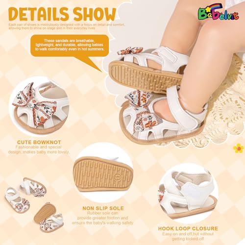 Image of Babelvit Infant Baby Girl Boy Sandals Comfort Premium Summer Outdoor Casual Beach Shoes with Flower Bowknot Anti Slip Rubber Sole Newborn Toddler Prewalker First Walking Shoes