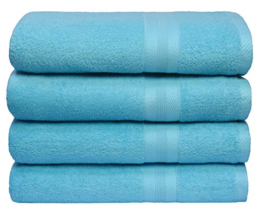 BOUTIQUO Premium Cotton 4 Pack Bath Towel Set - 100% Pure Cotton - 4 Bath Towels 27x54 - Ideal for Everyday use - Ultra Soft & Highly Absorbent - Turquoise Blue