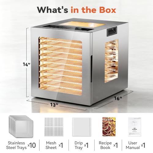 Image of Manastin Food Dehydrator 10 Stainless Steel Trays 10 Presets, Silver