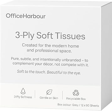 3 Ply Facial Tissues 1080 Sheets, (12 Packs of 90 Sheets) 100% Virgin Pulp | Neutral Unbranded Design | Hygienic Plastic Rim | Easy-Open
