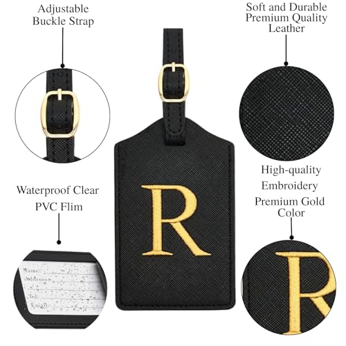 Image of Luggage Tag PU Leather for Suitcase Baggage Handbag Travel Bag Label Suitcase Tag Label Tag w. Name Card & Privacy Cover (R)