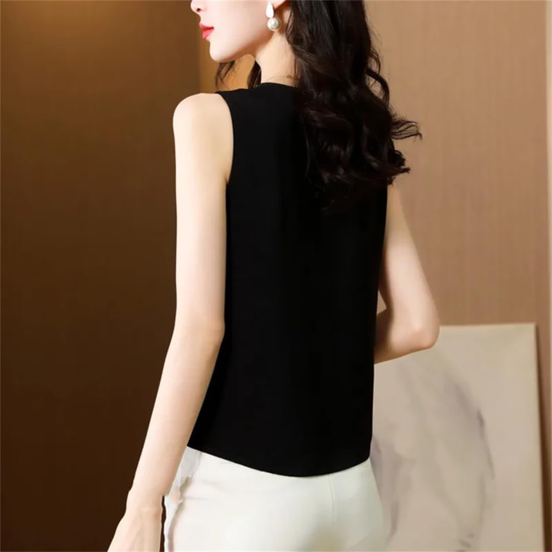 Top estivo da donna con scollo a V in chiffon senza maniche