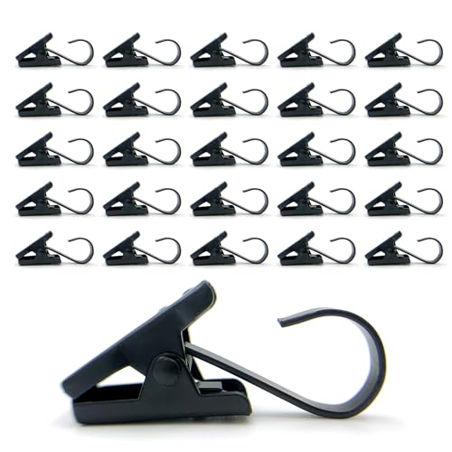 BIDEX 25 Pack Stainless Steel S Hooks Clips – Black Rustproof Curtain & String Light Hangers for Christmas Lights, Tents, Awnings, Crafts, Wire Display, Gutter Decoration, Indoor Outdoor Use