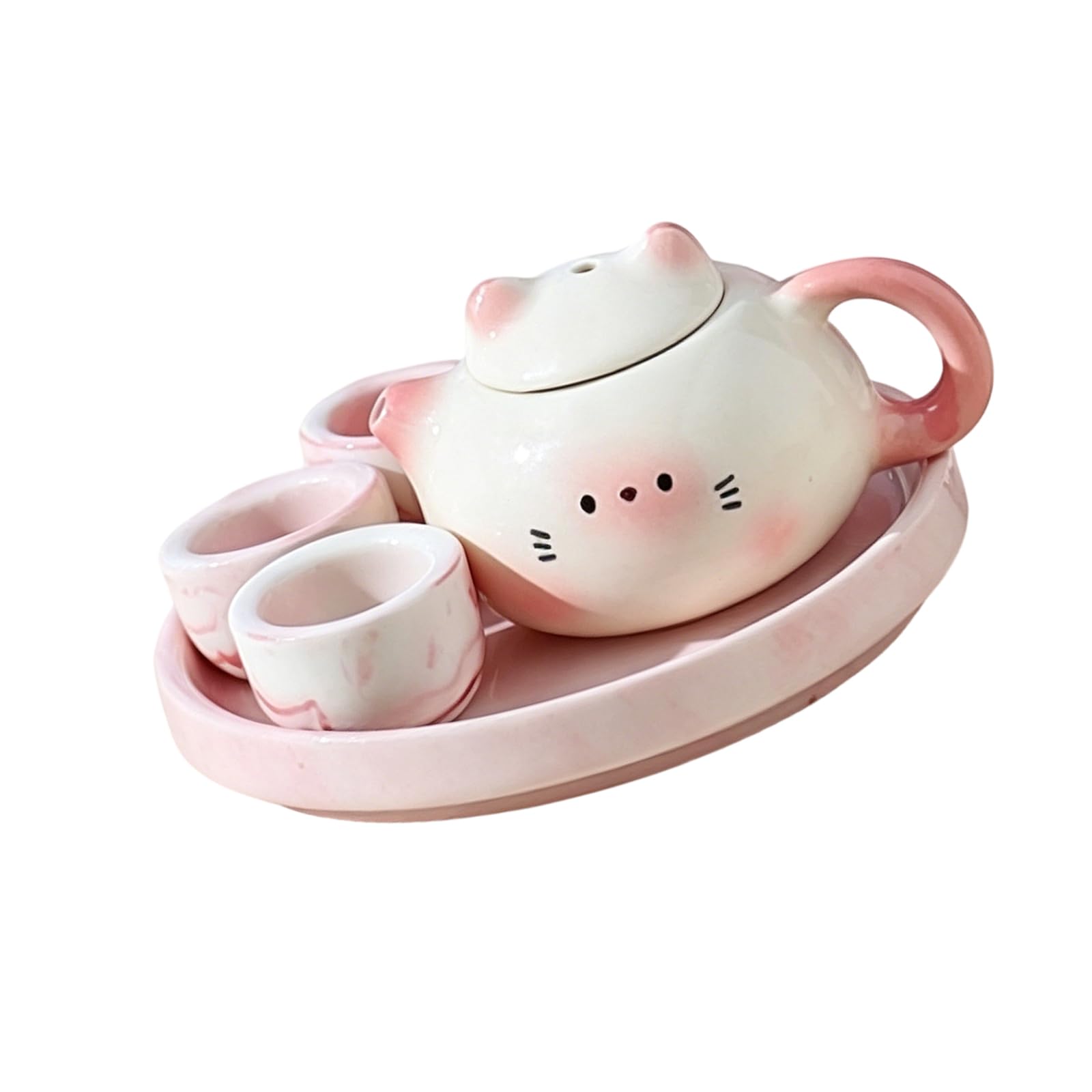 Xinsheinelry Tea Set with Lovely Cats Ear Chinese Styles Miniature Ceramic Teapot Ornament for Boys and Girls Earthenware Tea Container