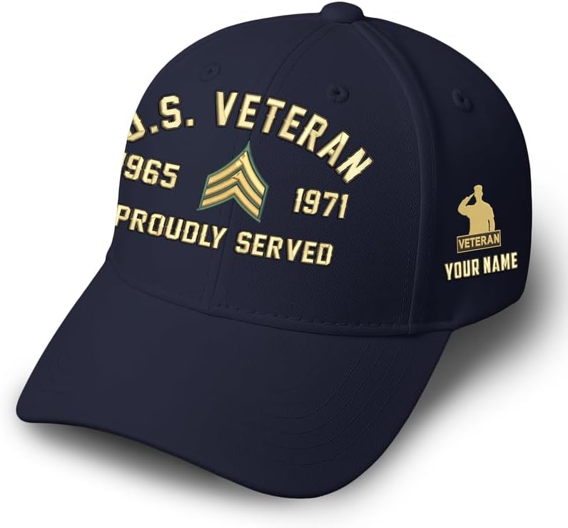 Embroidered Veterans Hats - Personalized Military Caps, Embroidered Patch Design, Adjustable Cap, Gift for Grandpa Veteran