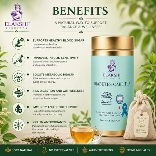 Image of Diabetes Care Herbal Tea Bags - Ayurvedic Wellness Tea with Neem, Giloy & Fenugreek, Metabolism & Digestive Support, Herbal Green Tea, Biodegradable Cotton Tea Bags (Pack of 1)