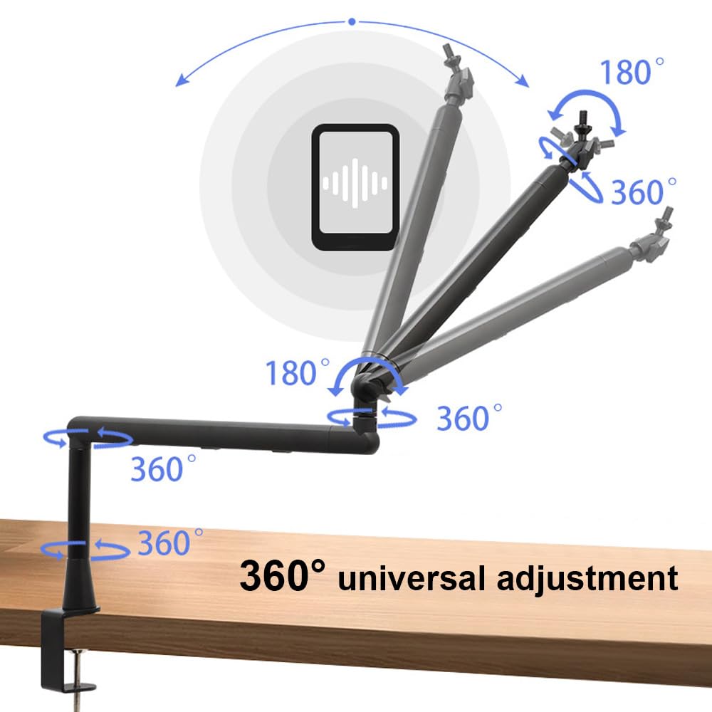 Soporte de Brazo Articulado bajo Ajustable para Micrófono, Ideal para Estudios de Videojuegos, Podcasts y Streaming, con Gestión cables.