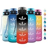 Botella 1.5L, Botella Agua con Filtro, Botellas Agua Deporte con Marca de Tiempo, Reutilizable, Garrafa Agua sin BPA, Cantimplora para Niños, Oficina, Bicicleta, Yoga, Running, Gym, Escuela, Viaje
